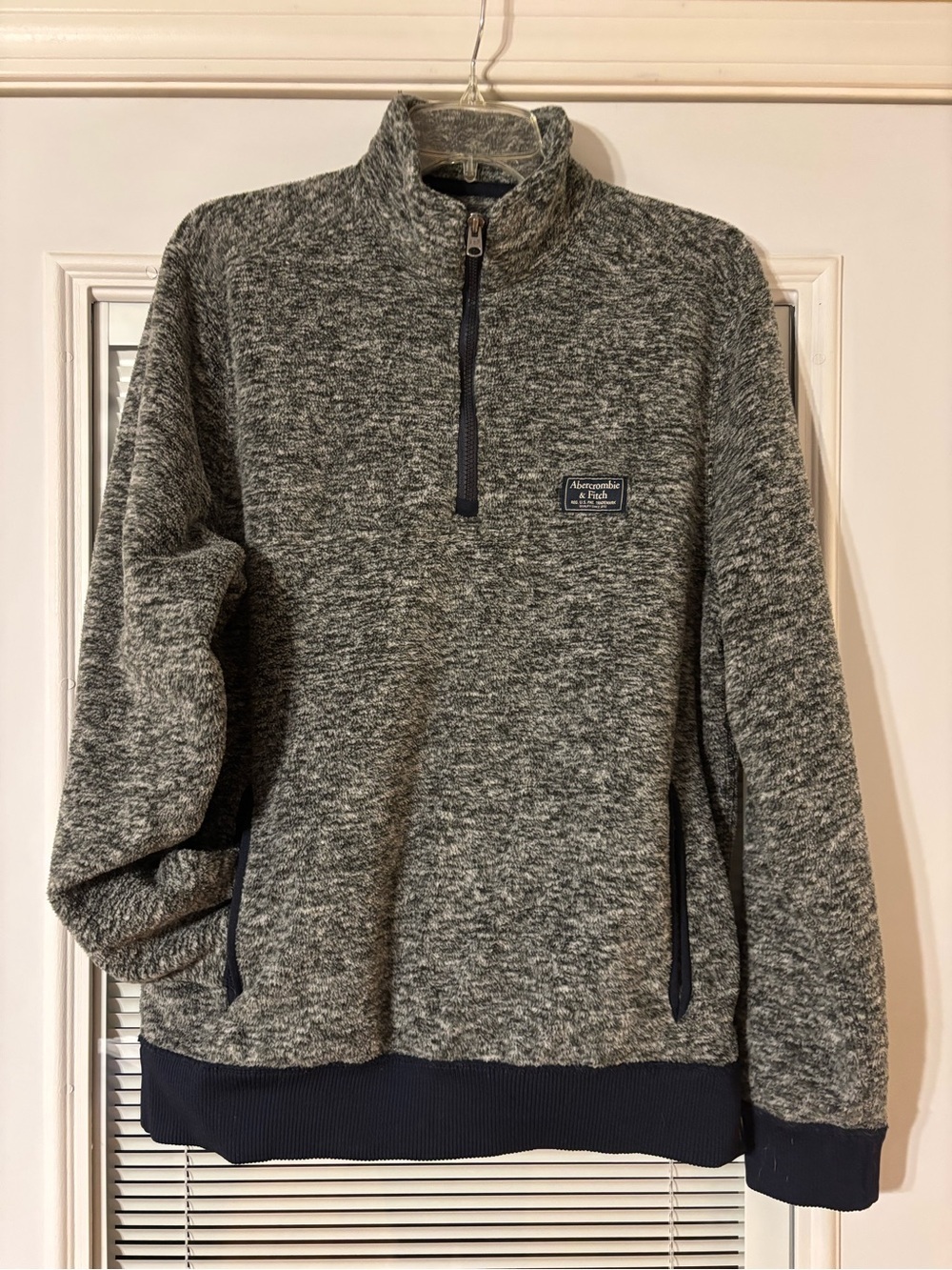 Abercrombie & Fitch Men's Heather Gray Half-Zip Sweater with Navy Trim - Picture 11 of 14